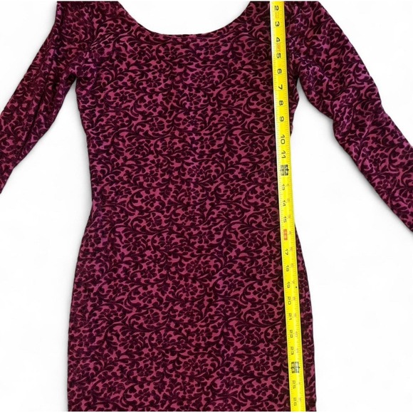 Vintage Y2K Betsey Johnson Velvet Floral Bodycon  Dress Burgundy  Long Sleeve S - Picture 3 of 7